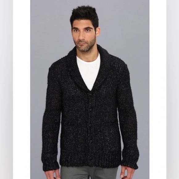 John Varvatos Black Wool Blend Shawl Collar Cardigan Sweater - Picture 1 of 6